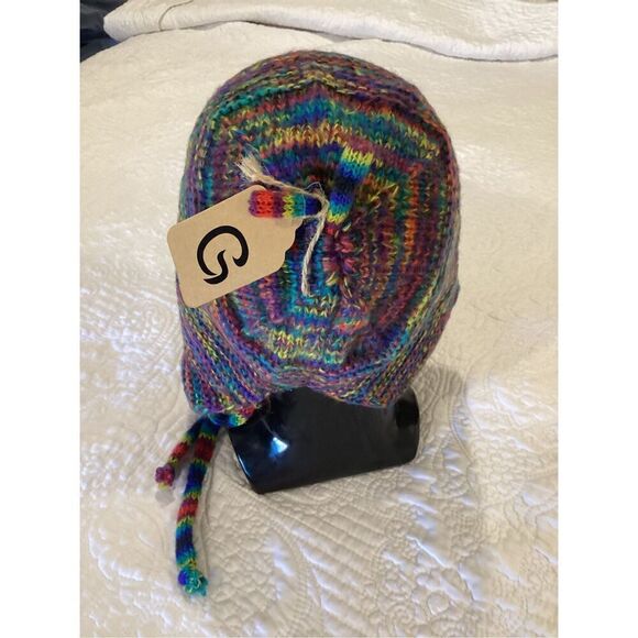 Multi Stripe Beanie With Ties - Picture 4 of 7